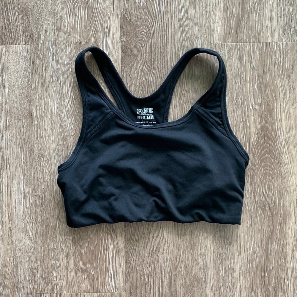 VS PINK Ultimate Unlined Racerback Sports Bra Black Size Small